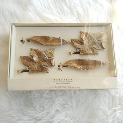 Pottery Barn Falling Leaf Place Card Holders Brass Set Of 4 Euc