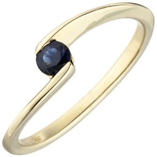 Schmaler Damen Ring 333 Gold 8 Karat blauer Saphir Journey Goldring