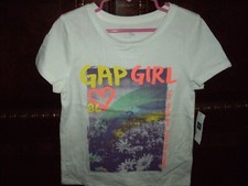 T2 NWT Girls Size S 6 7 GapKids White T-Shirt "Gap Girl" Flowers Short Sleeves