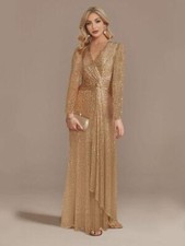 2023 Luxury Long Sleeve V-neck Evening Dress Party Women's Sequins Dress