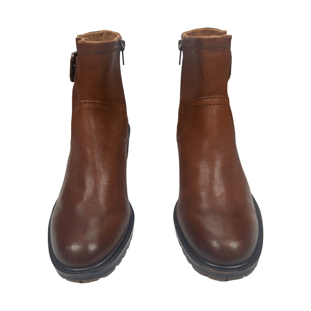 SAOLA Stivaletti Zodiac Gannet suola a strappo taglia 6 pelle cognac tacco a blocco zip laterale