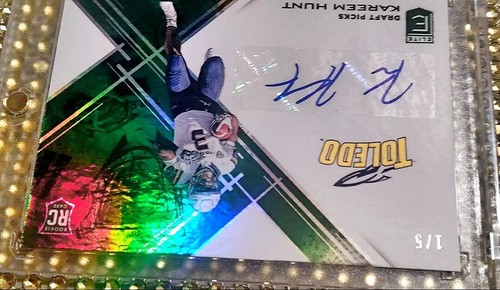#d 1/5 AUTO 1/1 1st PRINT 2017 Elite Draft Kareem Hunt EMERALD💚 Chiefs - Picture 4 of 9