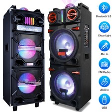 Portable Bluetooth Trolley Speaker Party Sound System Disco Lights  Wired Mic