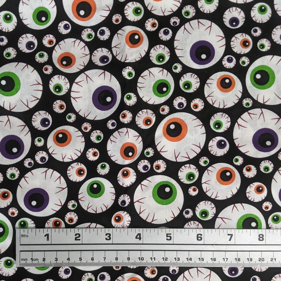 Halloween Cotton Fabric 2 Precut Yards Eyeballs Ghosts Boo David Textiles New - Image 2 of 4