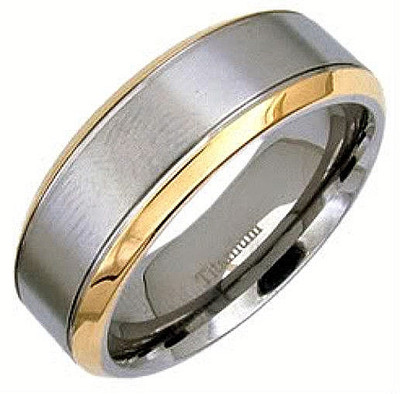 TITANIUM Beveled Plain Matte RING Wedding BAND with Gold Plated Edges, size 13