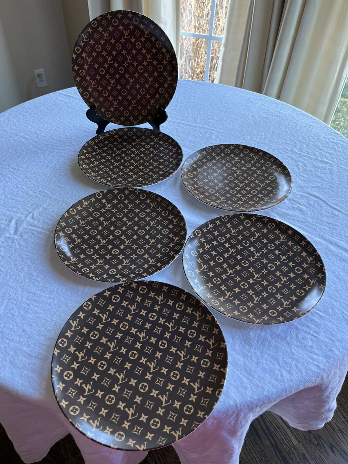 Vintage Faux Fun Louis Vuitton Melamine 10”Dinner Plates Outdoor Set of 6 Brown eBay