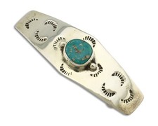 Handmade Navajo Hair Clip Barrette 925 Silver Turquoise Native Artist C.80's