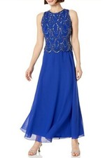 Nwt. J Kara PLUS SIZE Women's Sleeveless Scallop Long Beaded Dress