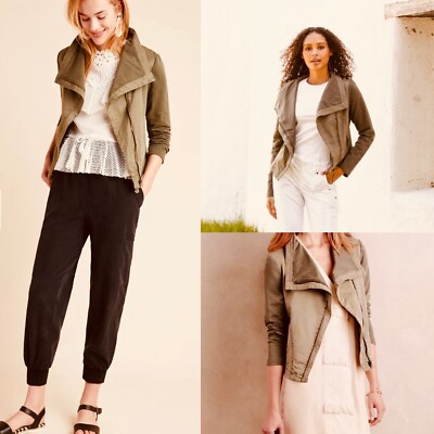 Marrakech Anthropologie Olive Faravel LS Moto Jacket Wm XS Asymmetrical Zip 