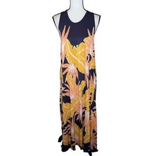 GAP Summer Dress Womens M Black Pink Floral Long Maxi Sleeveless Lightweight