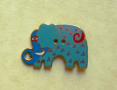 1 Laurel Burch Elephant Button Gold Details Metal Button 1 1/8'' Wide x 1/2'' Tall