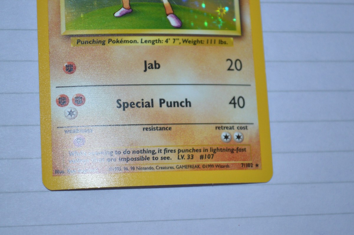 1995 hitmonchan pokemon card 1995 HITMONCHAN Pokemon Card Holo Rare NEAR MINT 7/102