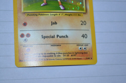 Carta Pokemon HITMONCHAN 1995 Holo rara quasi nuova 7/102 - Foto 4 di 9