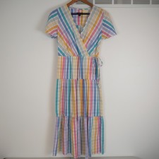 J. Crew Seersucker Midi Wrap Dress Size 4 Rainbow Stripe Flirty Preppy Vacation