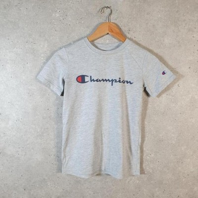 Vintage Champion Spellout Logo Print T-Shirt Damen Medium Grey C30896