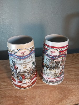 2 Miller High Life Beer Steins Century of Excellence Model T & Rail Way Brazil