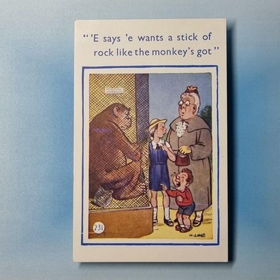 Freche Comic Postkarte um 1960 Affe Zoo Stock Rock H. Limette Zensur bestanden