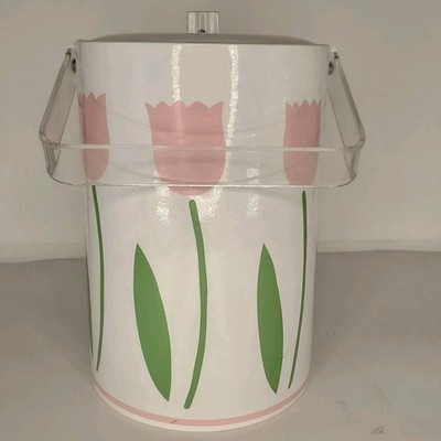 Vintage Tulip Ice Bucket Lucite Handle & Knob mrb 11'' High