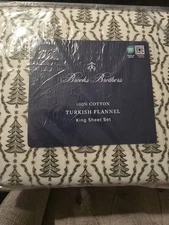 Brooks Brothers 4 PC KING  Sheet set Turkish Flannel Cotton Green Xmas Trees NEW