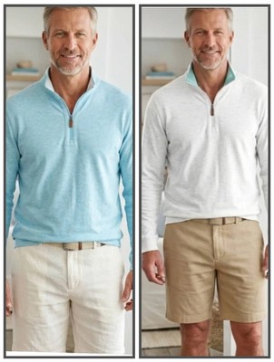 Collars & Co. Reversible Modal Blend 1/4 Zip Sweater XL Aqua White Golf Preppy