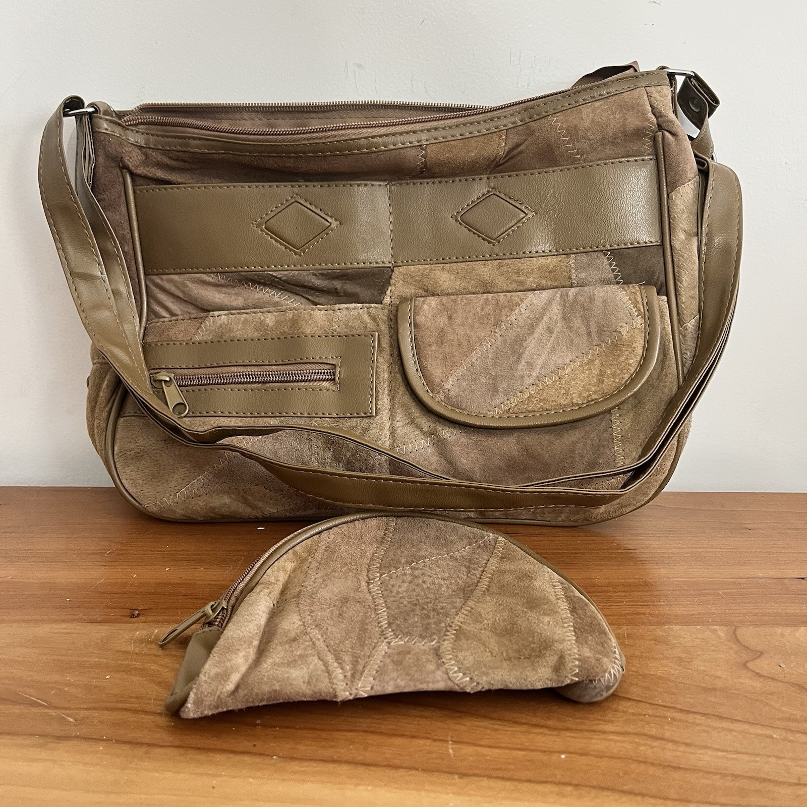 Patchwork Soft Leather & Suede Handbag Purse Shou… - image 1