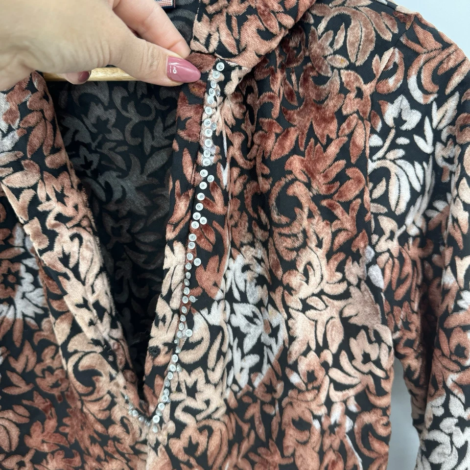 Blusa Rampage Vintage Y2K Diseño Terciopelo Marrón Lentejuelas Transparentes Mangas Acampanadas Talla M Foto 4 de 4