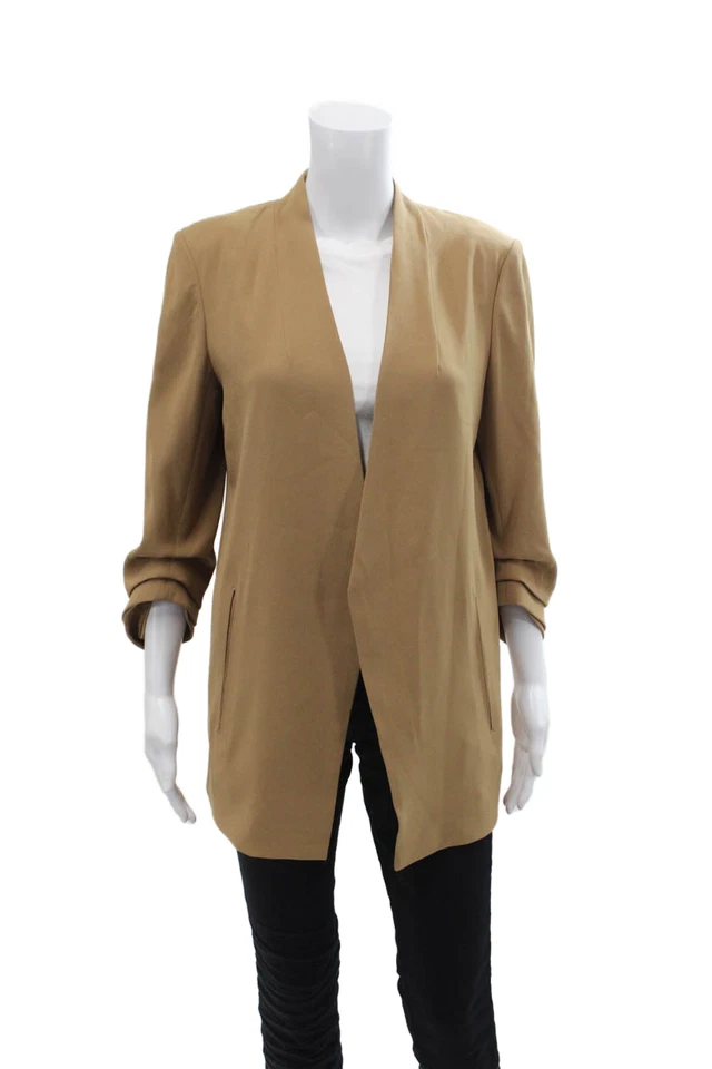 Blazer Babaton Mujer Sin Forro Frente Abierto Acanalado Manga Larga Marrón Talla 8 Foto 2 de 4