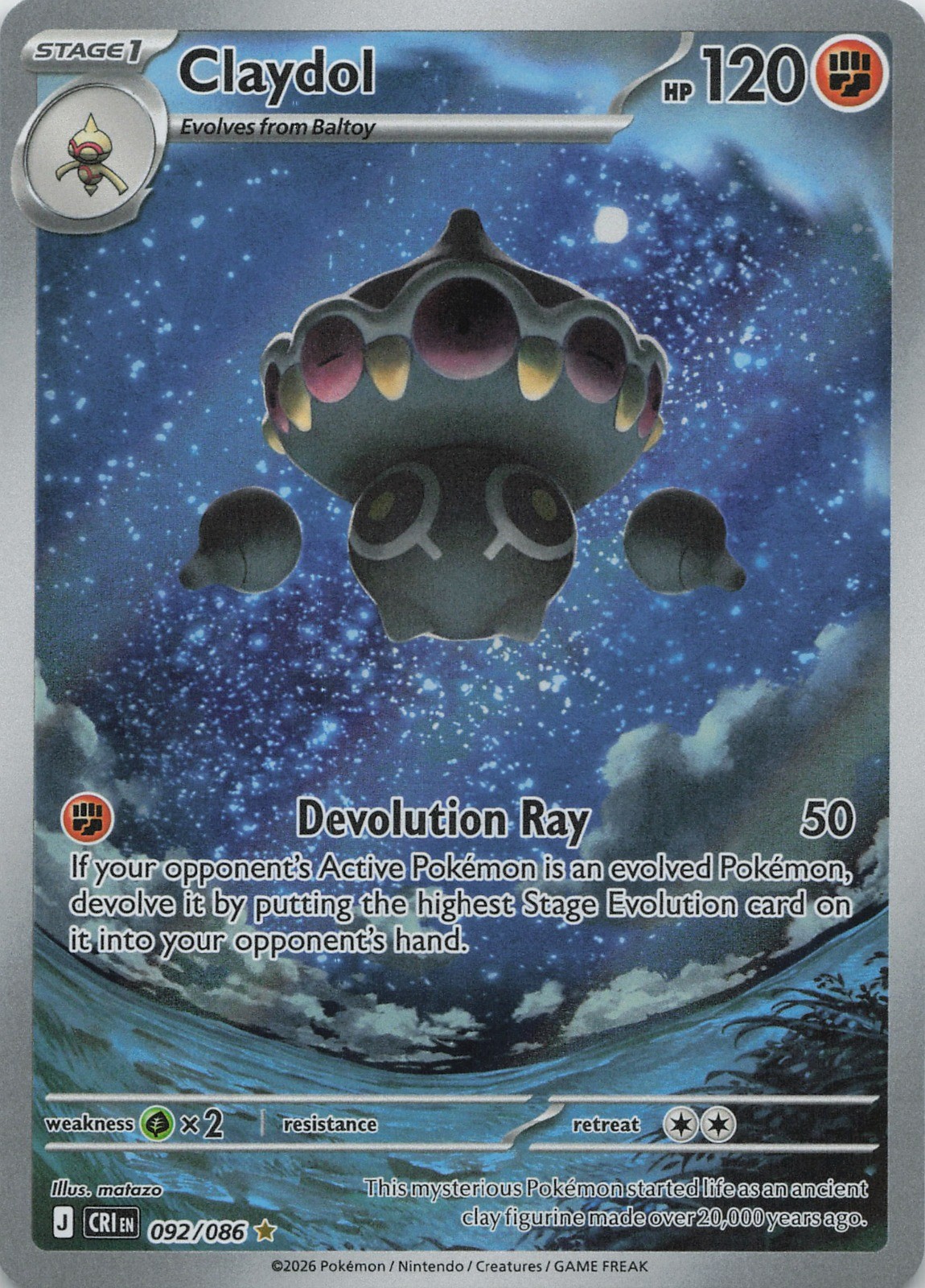 Claydol Holo Illustration Rare ME04: Chaos Rising 092/086 NM
