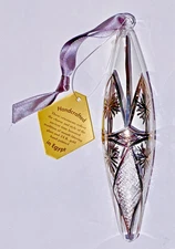 Hand Blown Teardrop Clear Silver Snowflake Christmas Ornament Egypt Limited Ed.