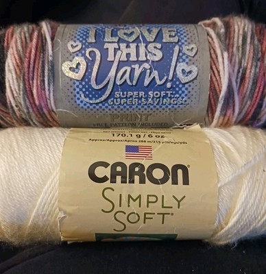 2  1-I Love This Yarn 5oz 252 yd suprize stripe 1 caron simply soft 6oz 288 yds 