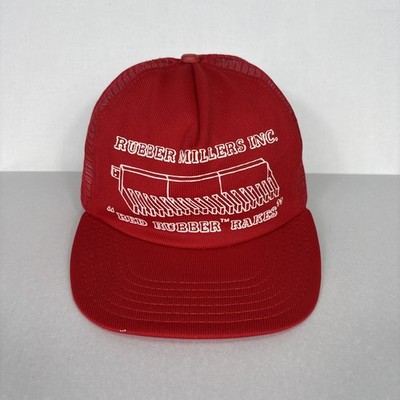 Vintage Rubber Millers Trucker Hat Mesh Adjustable Foam Red Rubber Rakes