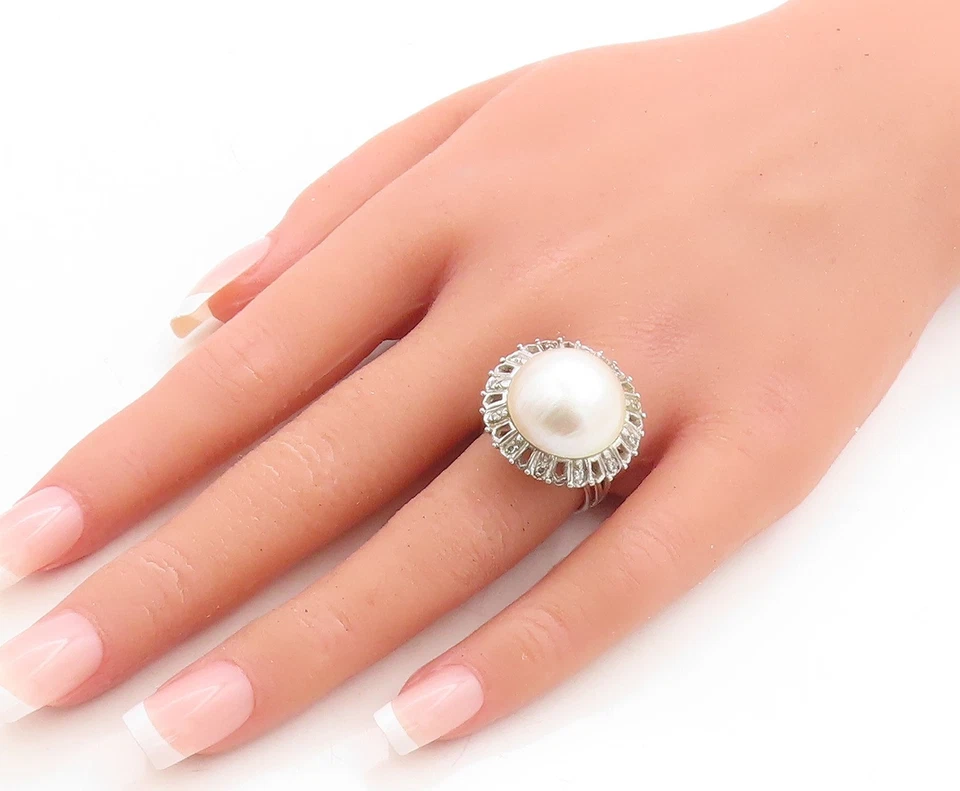 14K GOLD  Vintage Real Diamonds & Dome Stone Cocktail Ring Sz 6.5  GR260 - Image 3 of 4