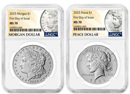 Presale - 2025 $1 Morgan & Peace Silver Dollar 2pc Set NGC MS70 FDI  First Day %