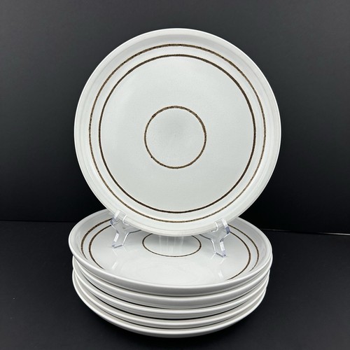 Denby VANILLA Salad Plates (6) Speckled White with Brown Rings Stackable - Picture 2 of 24