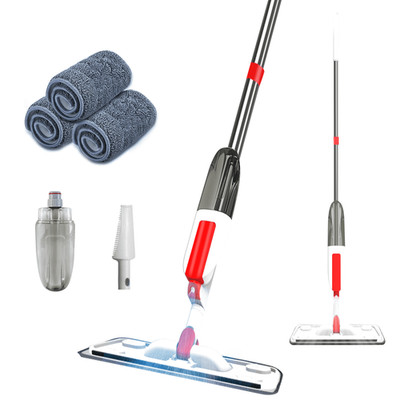 Spray mop with 360° rotating microfiber bristles.