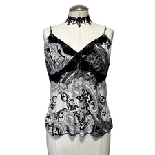 Vtg Y2K Studio Donatella Lace Trim Babydoll Flowy Boho Whimsygoth Paisley Cami