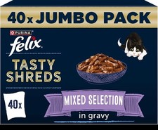 FELIX Tasty Shreds Mixed Selection in Gravy Wet Cat Food 40x80g Fast Shipping UK 5.88 per kilo