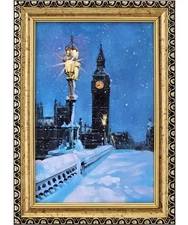 Original Oil Painting London Big Ben Winter Night Framed 4x6 Cityscape Art
