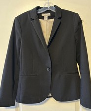 H M Women's Black Single-Breasted Notch Lapel One-Button Blazer Size 10