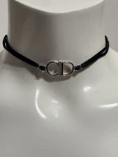 Vtg Christian Dior by John Galliano Black Silver Logo Choker