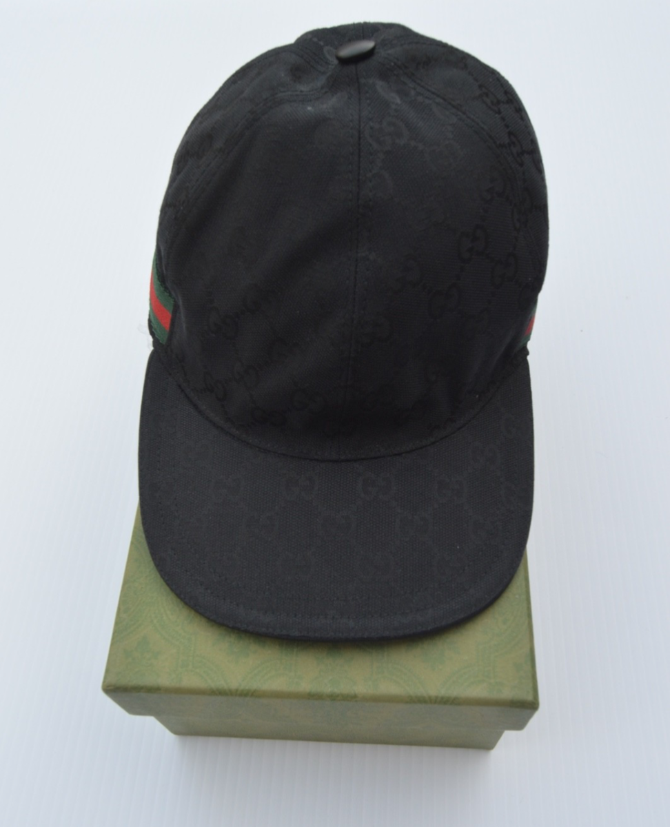 Authentic Gucci Size XL Black Monogram GG Green and Red Web