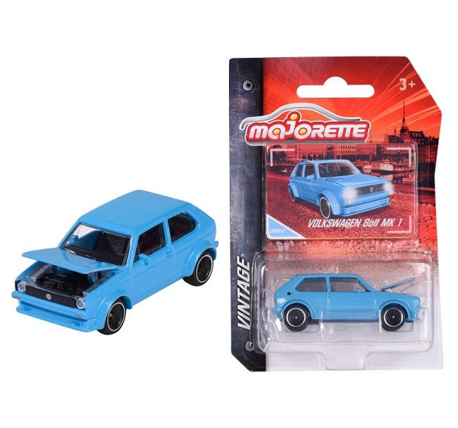 Majorette 212052010Q12 - Vintage Cars - VW Golf MK1, Blue - New