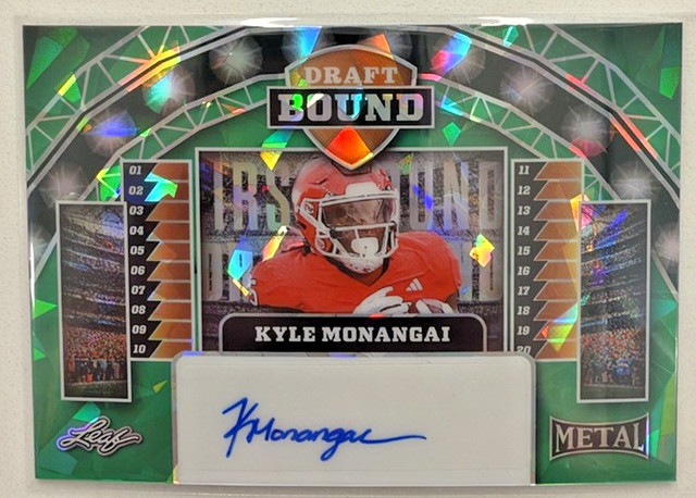 2025 Leaf Metal Football Draft Bound Green Crystal Auto 1/3 Kyle Monangai DB-KM1