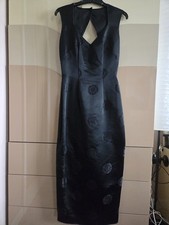 Black Satin Asian Style Midi Dress Cutout Back Jacquard Sleeveless Elegant Fit