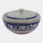 Dedham Pottery 1931 Blue White Rabbit Crackle Glaze Ceramic Lidded Bowl