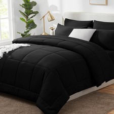 Full Size Black Comforter Set, 7-Piece Bed in a Bag, All Season Bedding