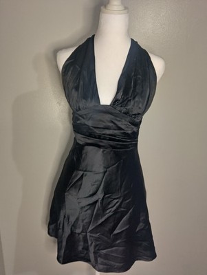 Hollister Women Mini Dress Satín Y2K Halter Style Size S Black