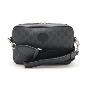 Sac à bandoulière GUCCI GG Supreme Interlocking G PVC cuir gris foncé noir 703468
