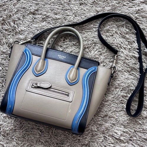 Celine Luggage Nano Handbag Shoulder Bag Multicolor Gray Navy Blue 2WAY
