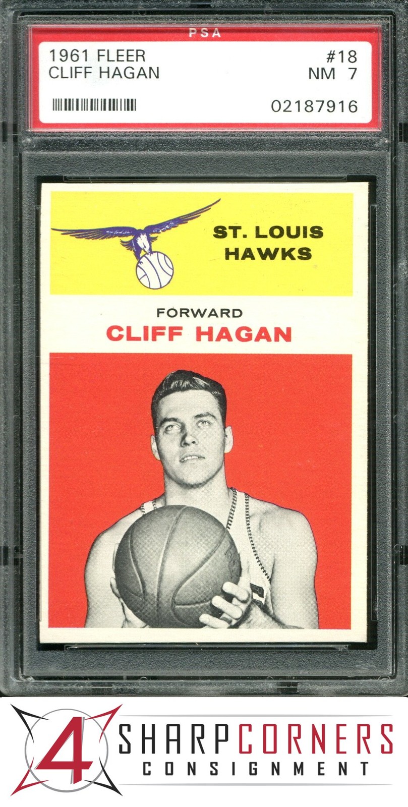 1961 FLEER #18 CLIFF HAGAN HAWKS HOF PSA 7